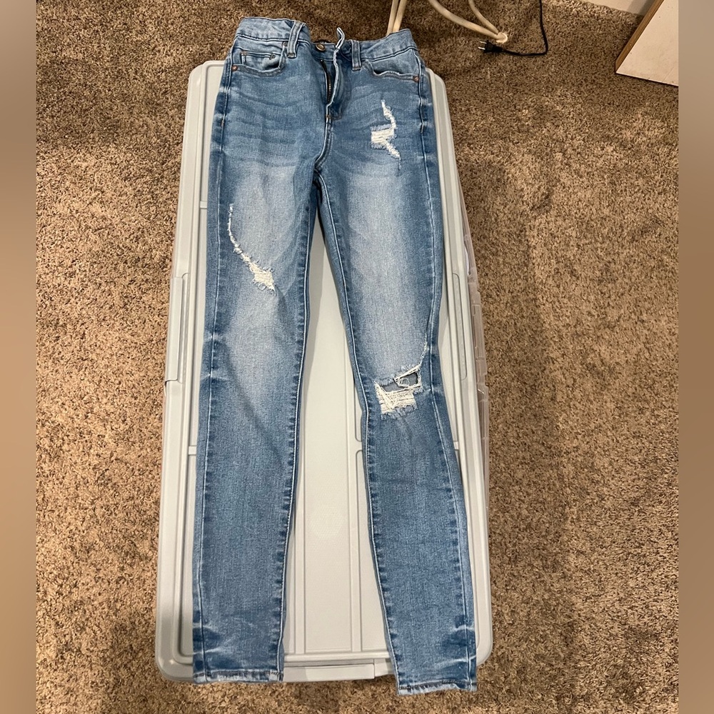 Fashion Nova Light Blue Distressed Skinny Jeans